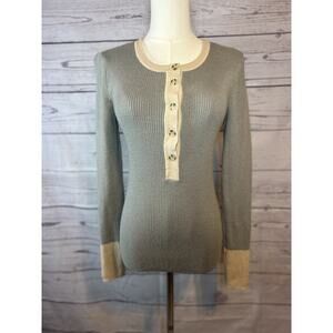 Faherty Mikki Henley Cashmere Organic Cotton Ribbed Sweater Sz Small